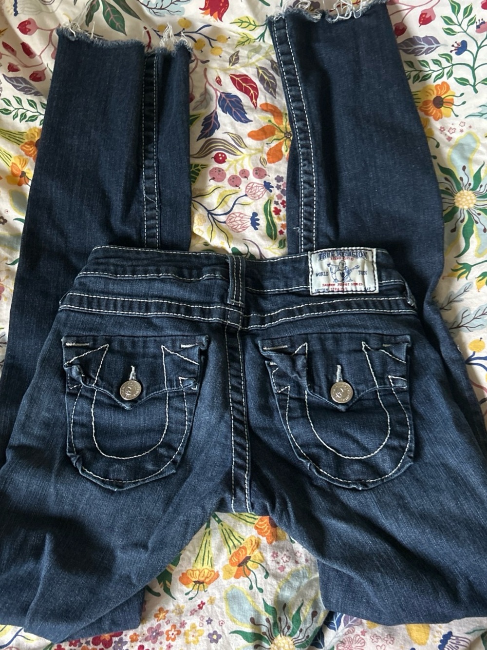 True Religion Dark Blue Straight Leg Jeans with Contrast Stitching - Picture 2 of 4